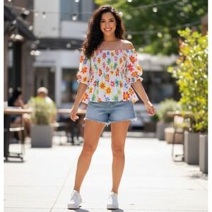 Vintage BIBI Floral Milkmaid Peplum Top Womens XL Cottagecore Festival Fairycore